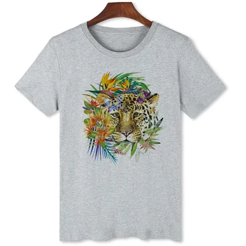Цветочная леопардовая футболка Летняя Повседневная одежда с коротким рукавом Мужская брендовая футболка Модные топы Тройники B013