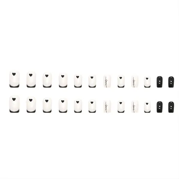 Черные кончики квадратных накладных ногтей с рисунком в форме сердца Квадратные накладные ногти для женского маникюра DIY Art