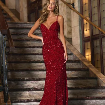 Элегантное и сексуальное облегающее вечернее платье с блестками 2024, женское длинное вечернее платье без бретелек с открытой спиной, фрак CL-565