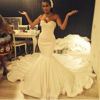 Элегантное свадебное платье 2023 с атласными оборками в виде русалки без рукавов с открытыми плечами, Свадебные платья Robe De Mariage