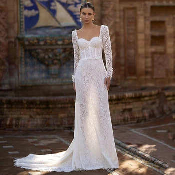 Элегантные свадебные платья Русалки Eightree 2023, кружевное свадебное платье с длинными рукавами, белые вечерние свадебные платья нестандартного размера