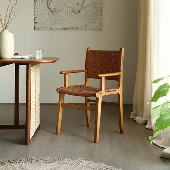 минималистичный обеденный стул из кожи с седлом, дизайнерский обеденный стол и стул Nordic home, минималистичный обеденный стул из массива дерева