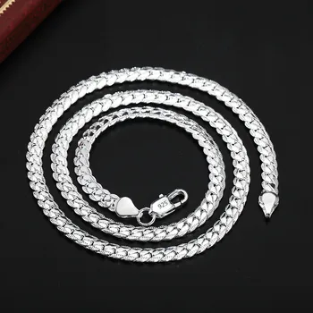 роскошное ожерелье из стерлингового серебра 925 пробы, классическая цепочка сбоку 6 мм для женщин, мужчин, модных вечеринок, свадебных украшений, подарков